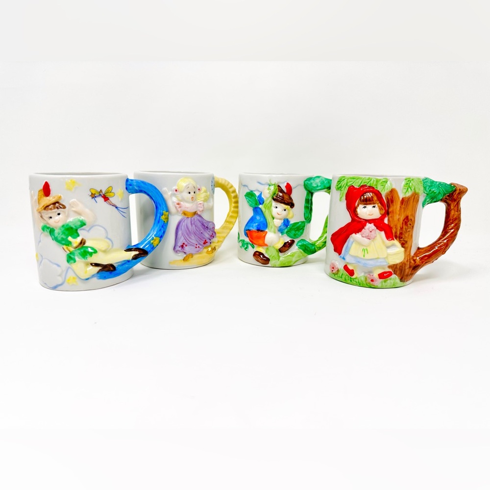 JSNY Fairytale Mug Set of 4 Vintage Jeffrey Snyder New York Ceramic Mugs Taiwan